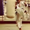 A well placed front kick on the heavy bag.