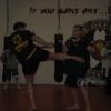 Hanshi Eric LaLone roundhouse kicking the pad.